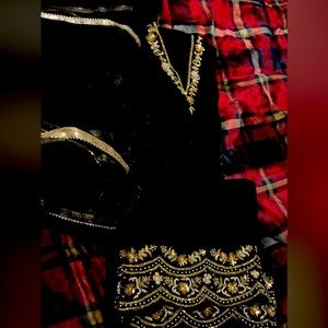 Black brand new velvet plazo suit with dupatta, available in shawl also